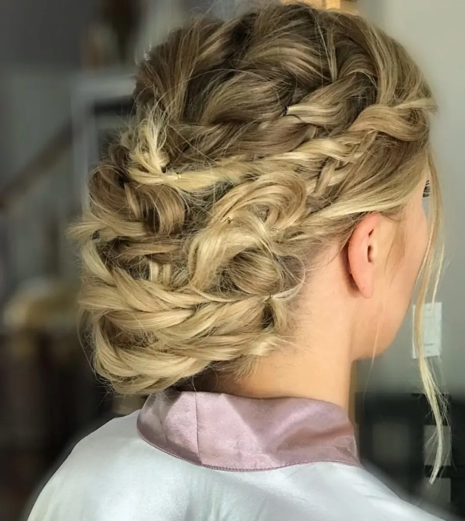 updo with blonde balayage