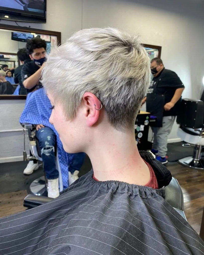 very short tapered pixie haircut