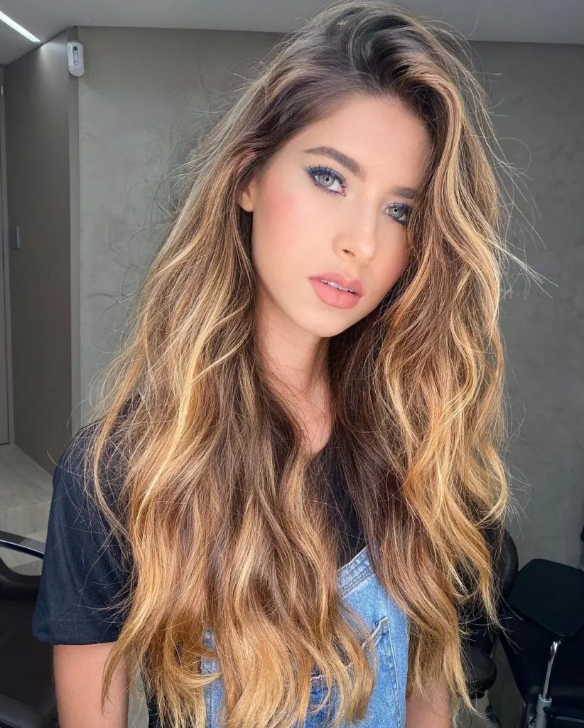 long brown hair with blonde highlights