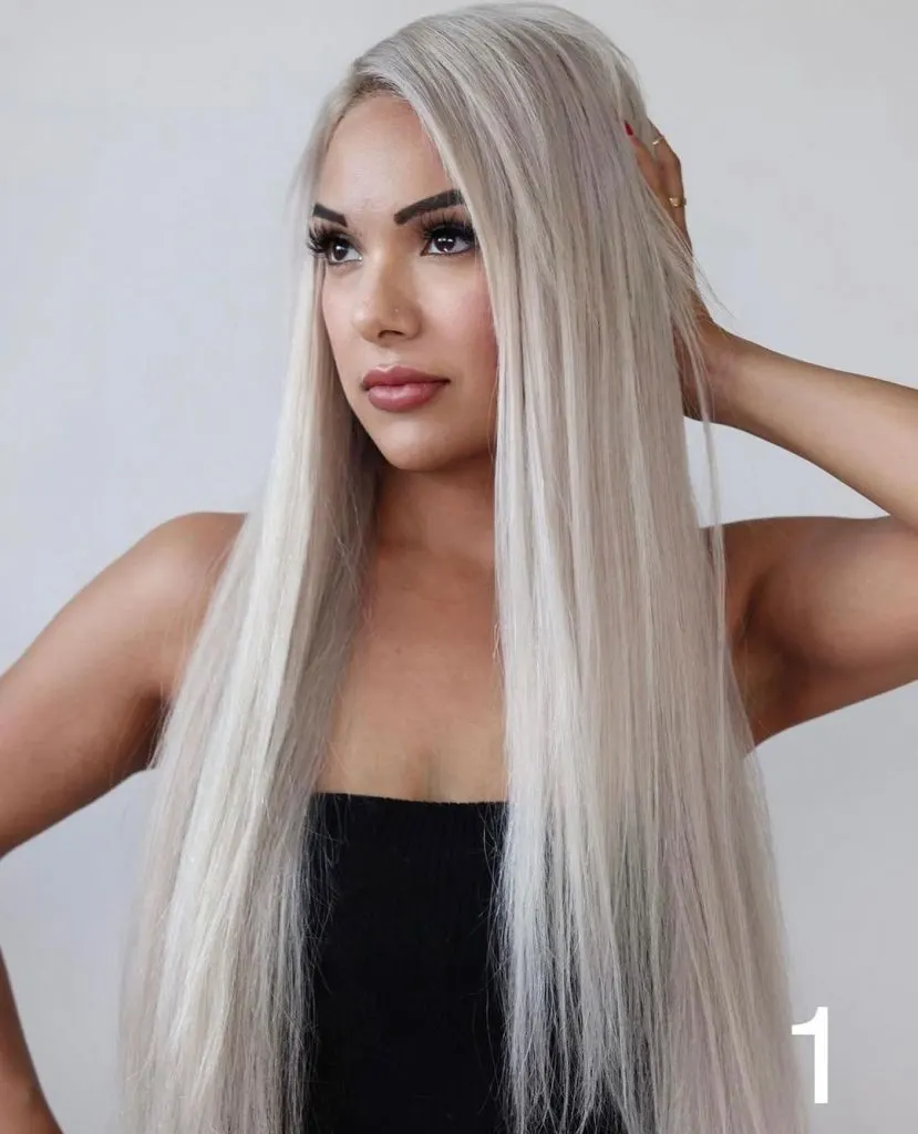 long straight platinum blonde hair