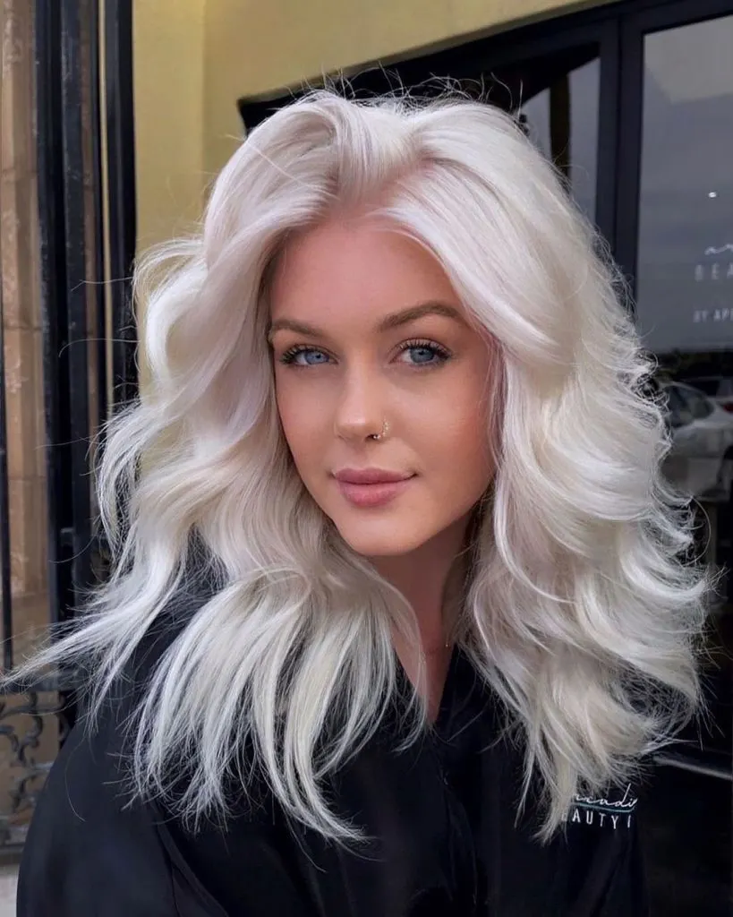 glamorous platinum blonde medium hair