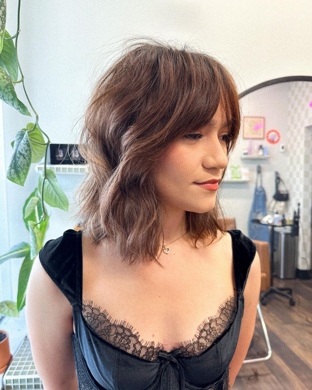 medium hair with center-parted bangs