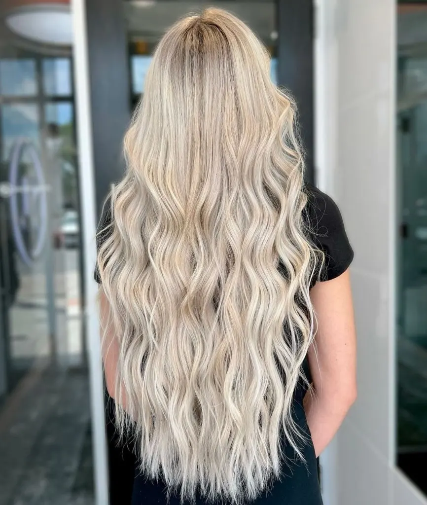 very long platinum blonde hair