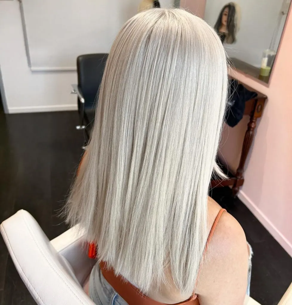 straight medium length platinum blonde hair