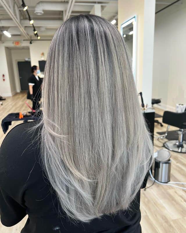ash blonde color on long straight hair