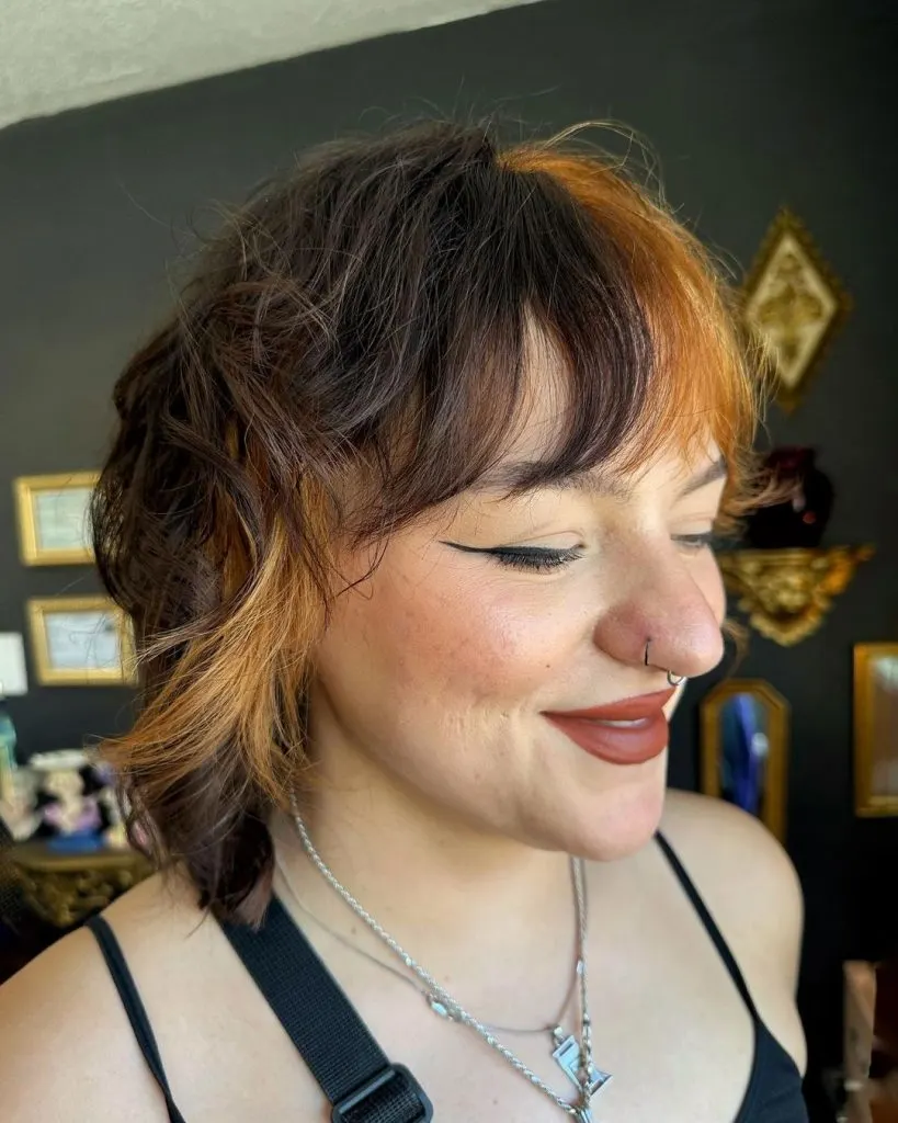 curtain bangs on two colored hair
