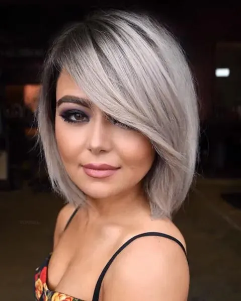 gray bob with peek a boo bangs
