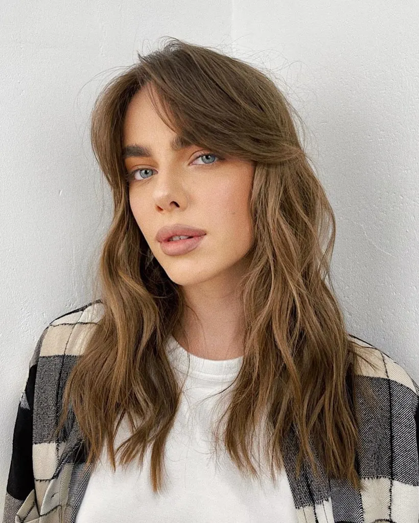 long hair with side swept bangs