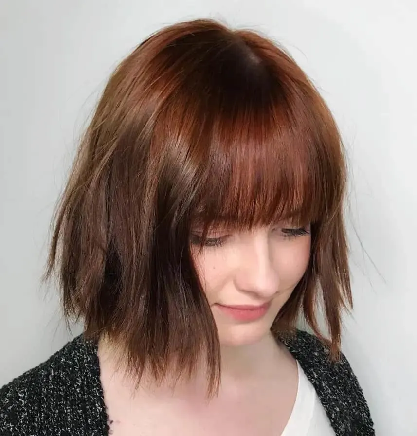 red bob cut for round face
