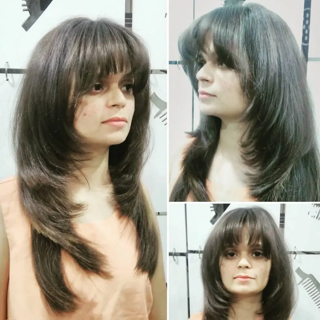 round bangs on long layered hair
