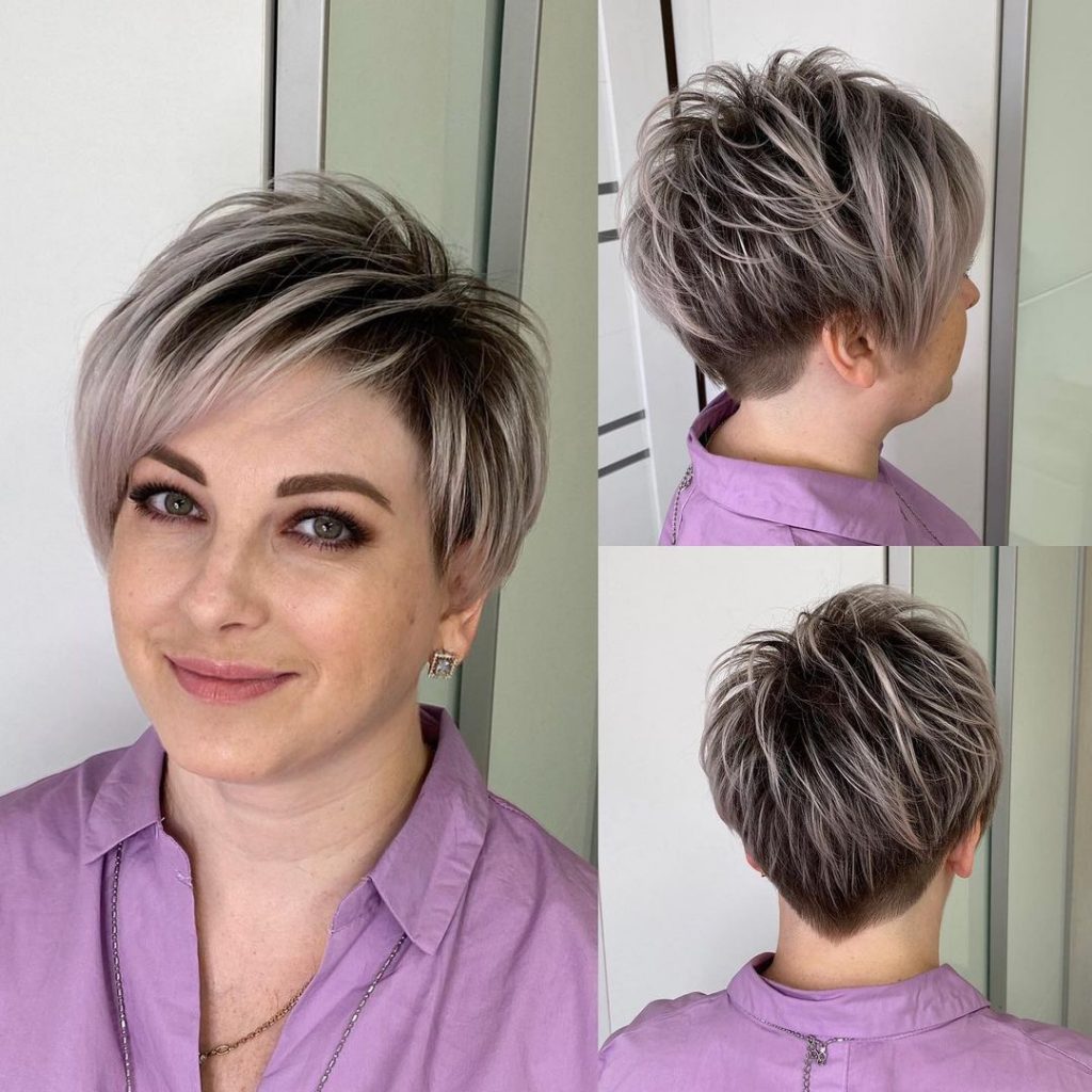 side bangs on two colored pixie cut