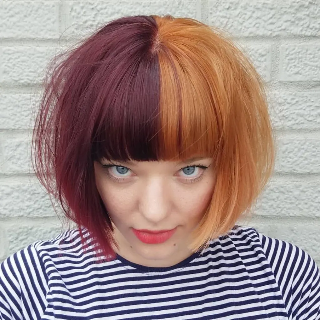 two colored bob with bangs for round face