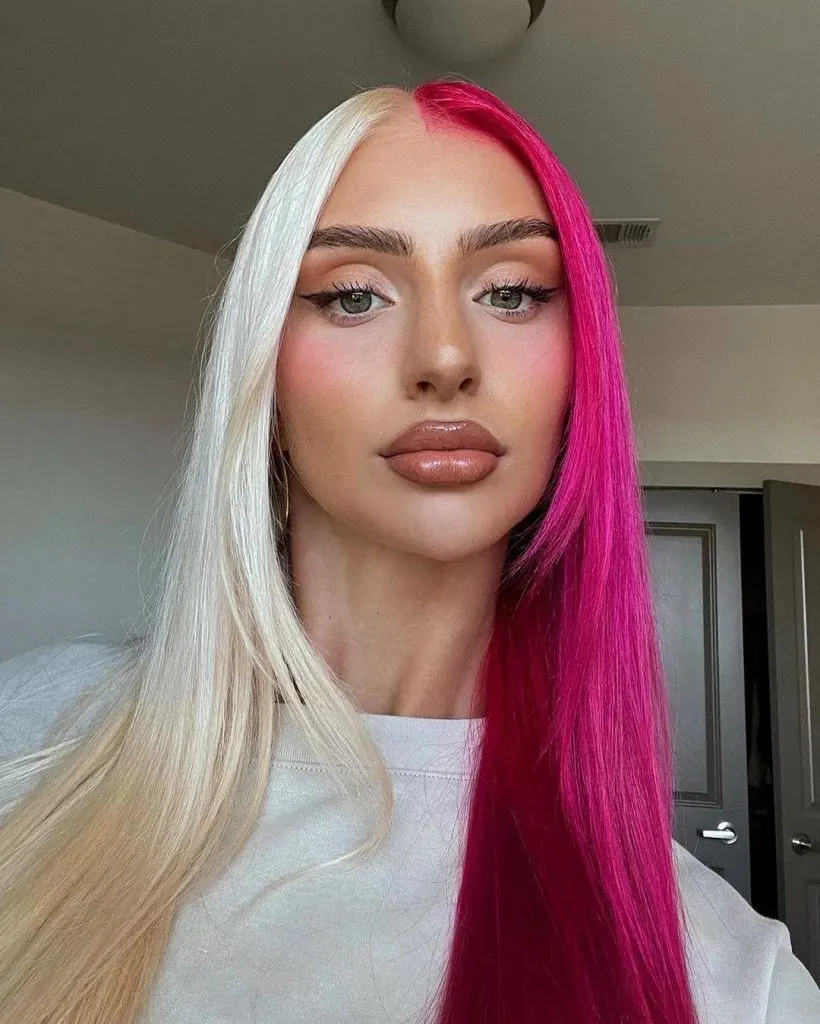 blonde and pink split dye
