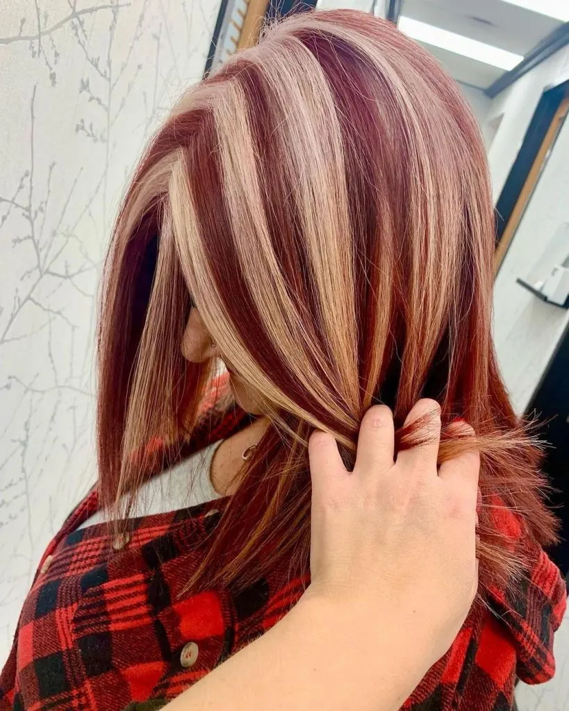 chunky red and blonde highlights