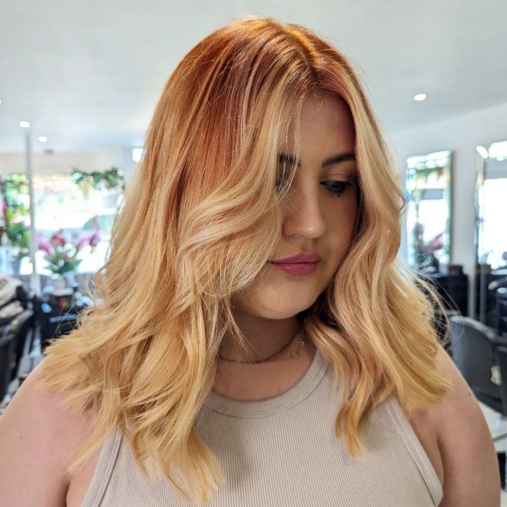 copper rooted strawberry blonde hair
