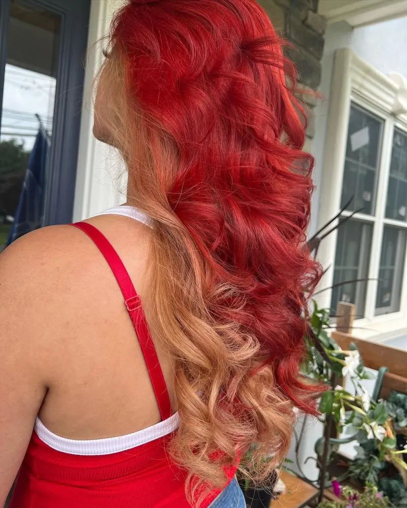 fiery red hair with blonde color block