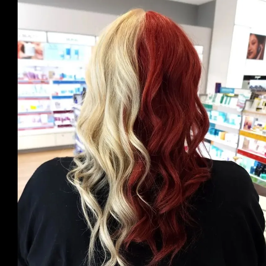 platinum blonde and red split dye