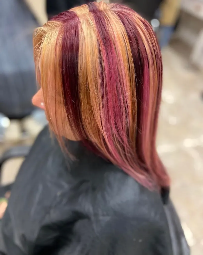 rainbow red and blonde highlights