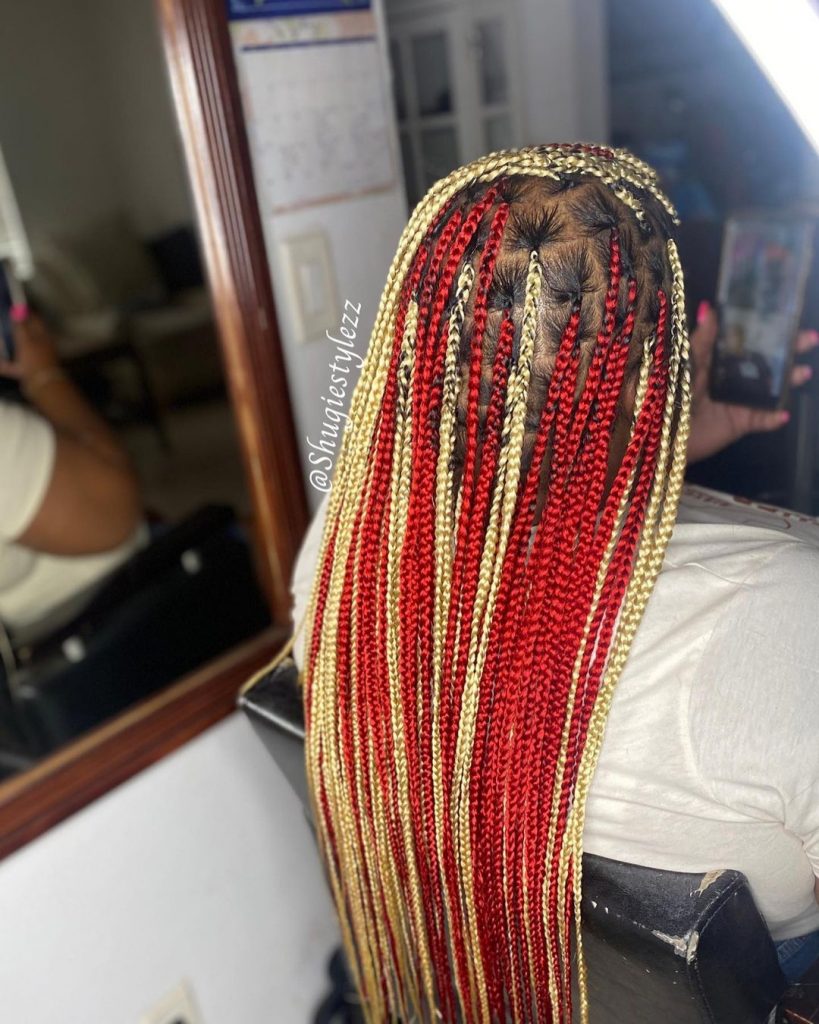 red and blonde knotless braids