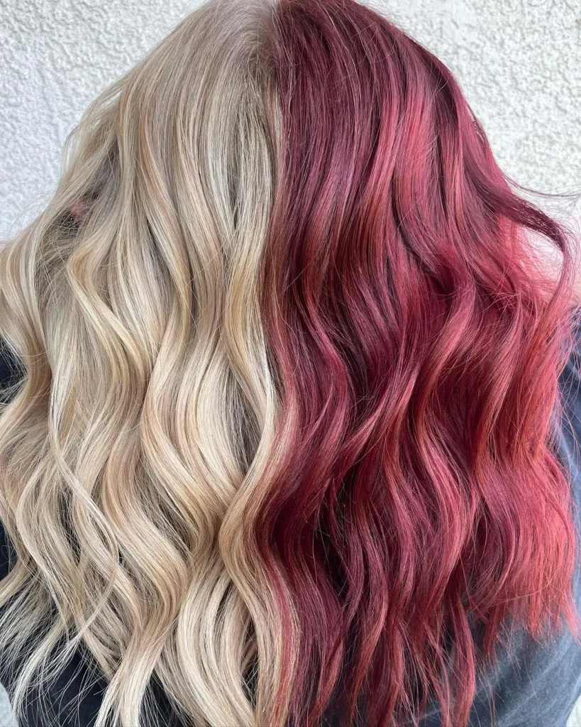 red and blonde split dye