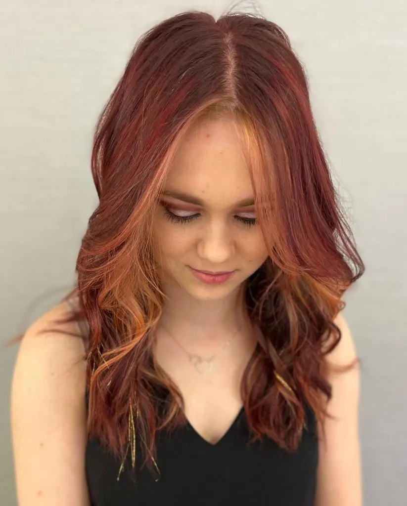 red hair with blonde face frames