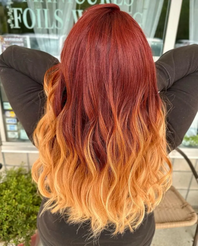 yellow blonde ombre on fiery red hair