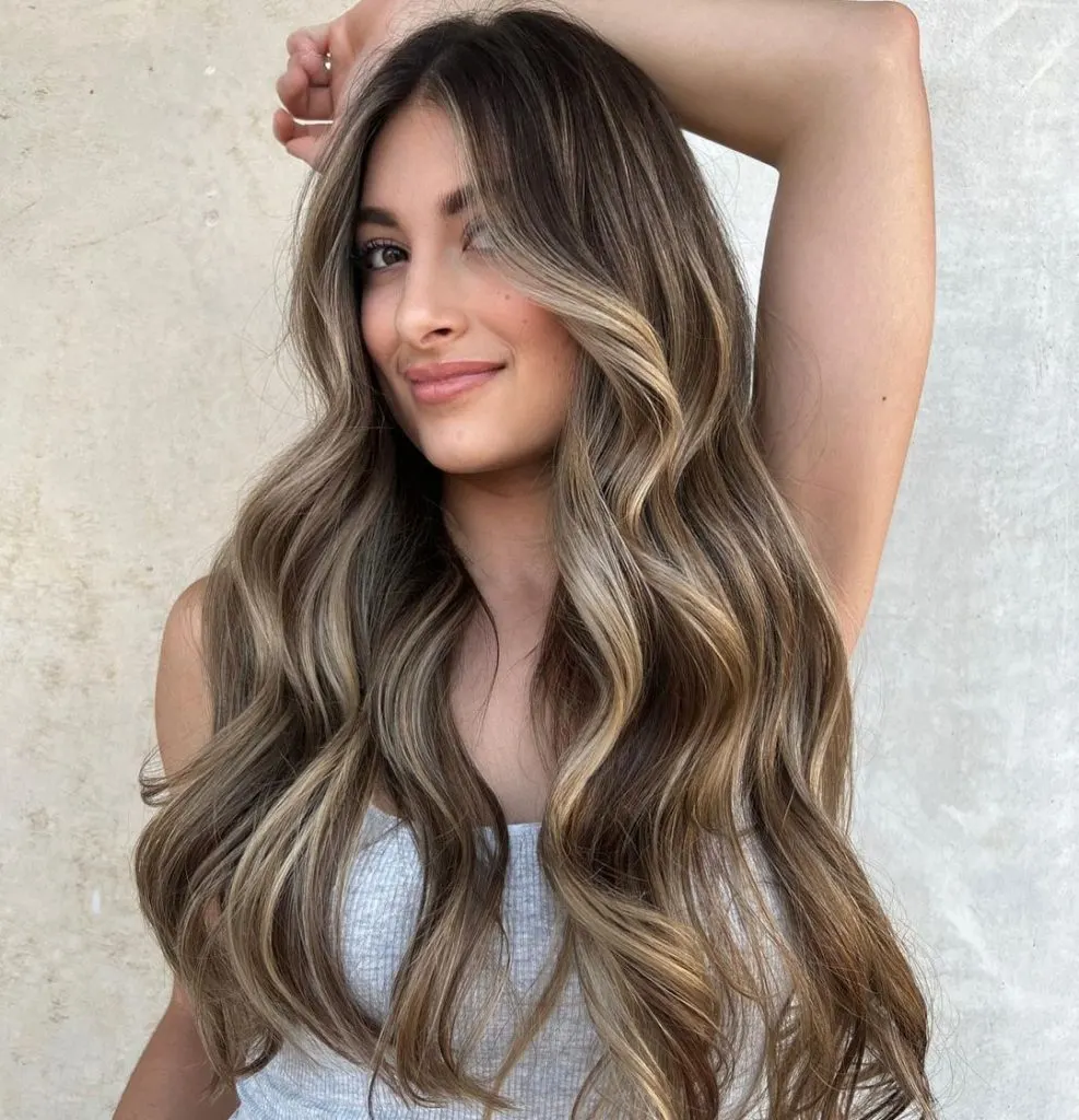 long brown hair with blonde highlights