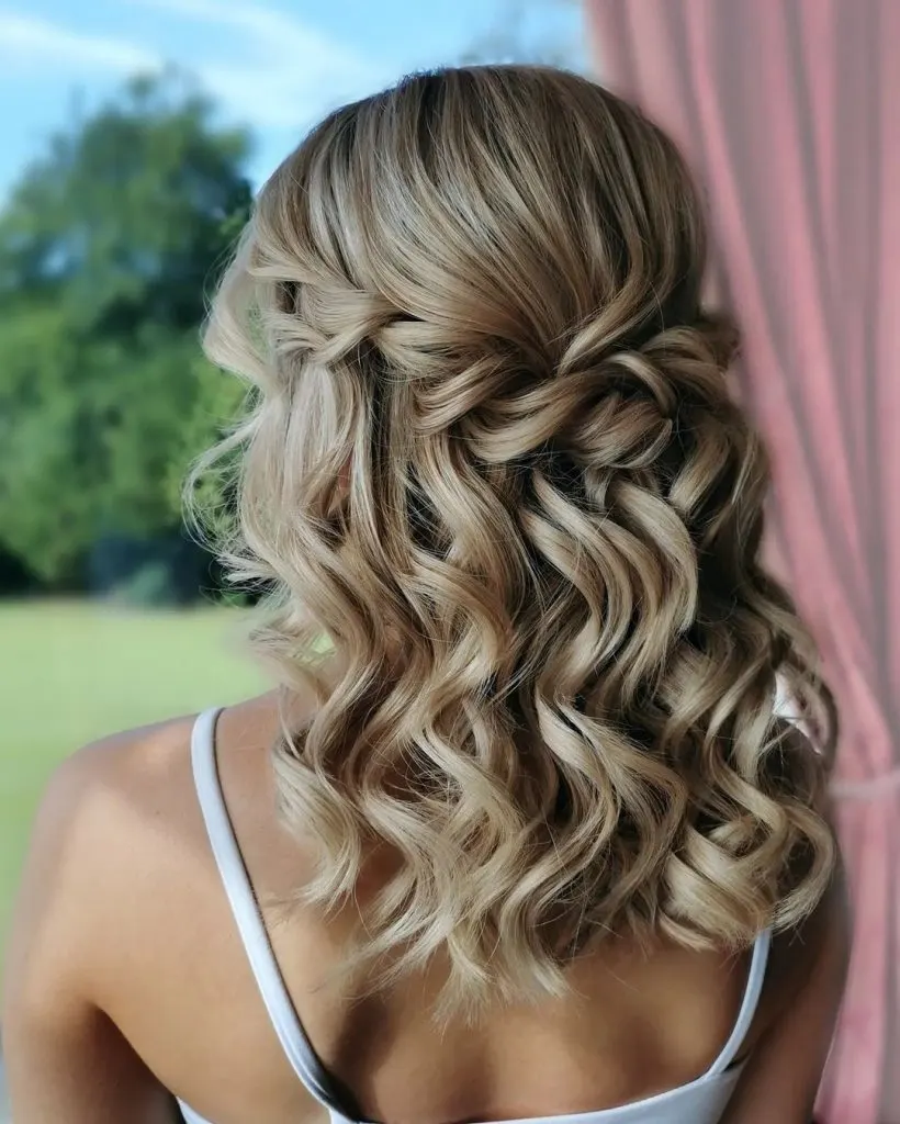 Half-Up Half-Down Curled Hairstyle For Medium Hair
