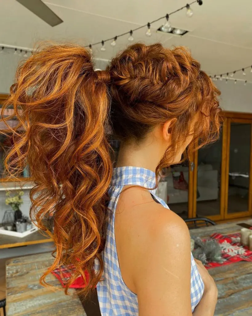 big bouncy copper pumpkin ponytail for long curly hairstyles
