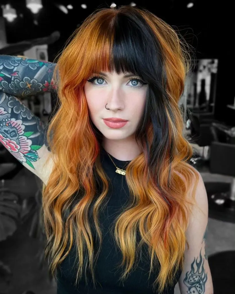 black and ginger colorblock hair