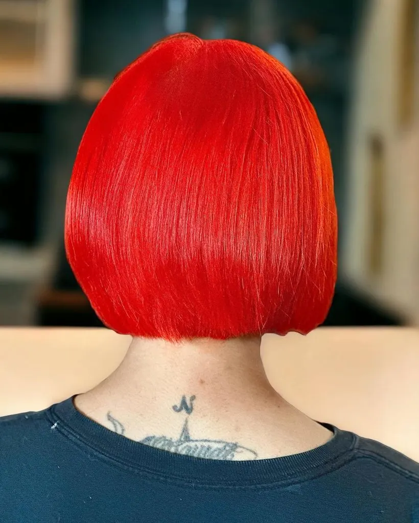 bright red bob cut