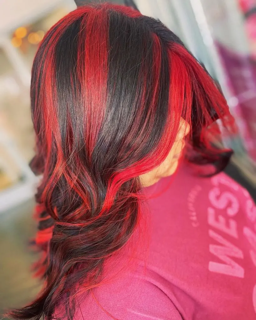 bright red highlights on black hair