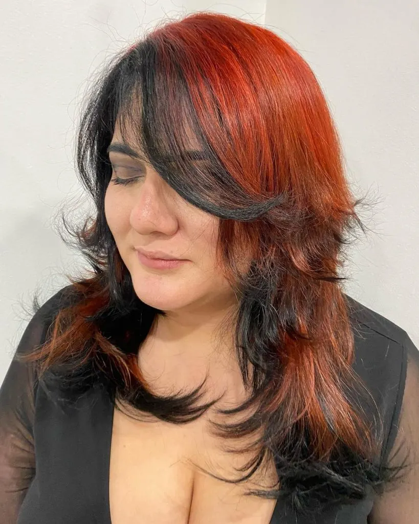 copper color blocking on black hair