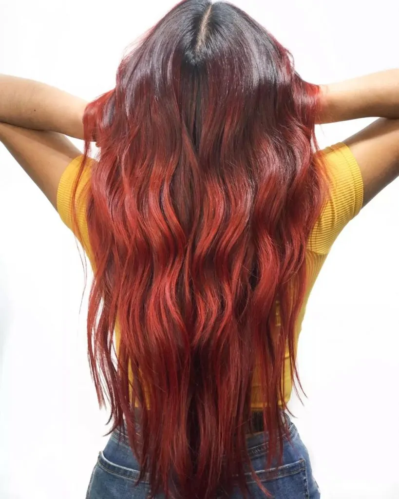 dark red balayage