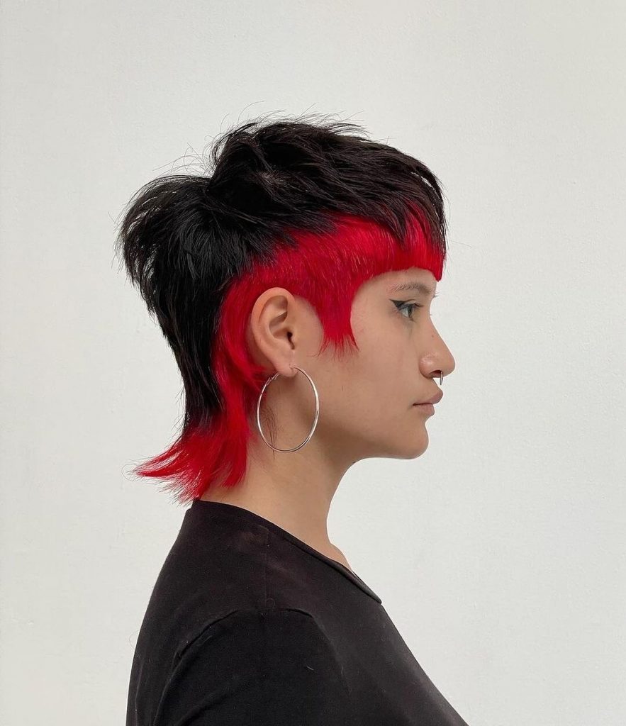 edgy red and black mullet