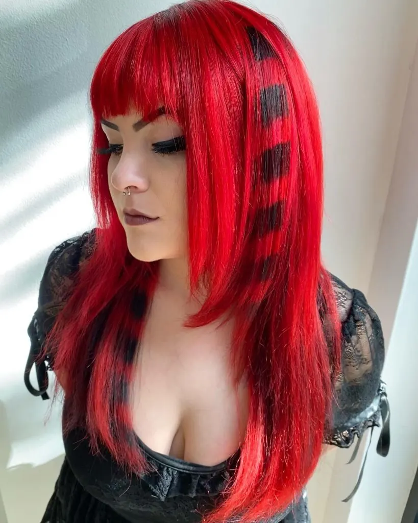 fiery red hair with black patterns