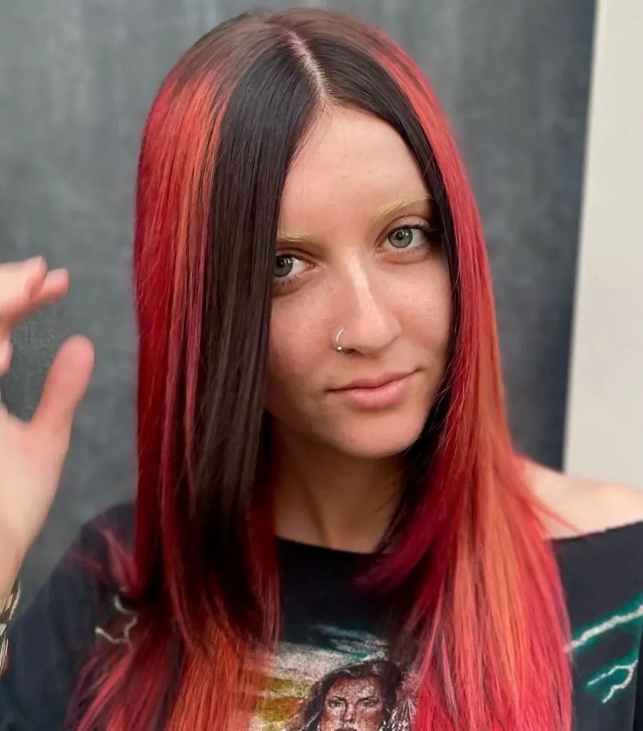long and straight red and black hair