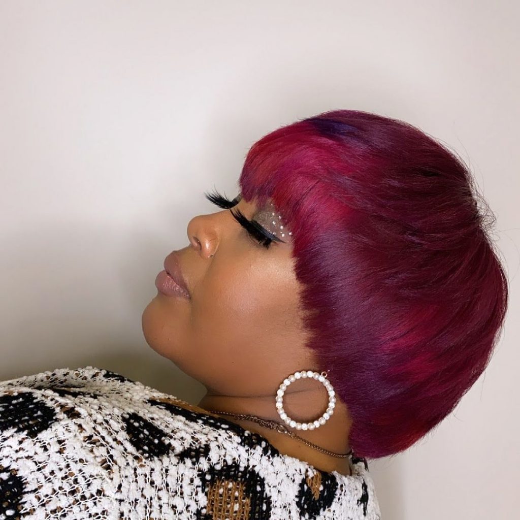 magenta plum and purple short hair