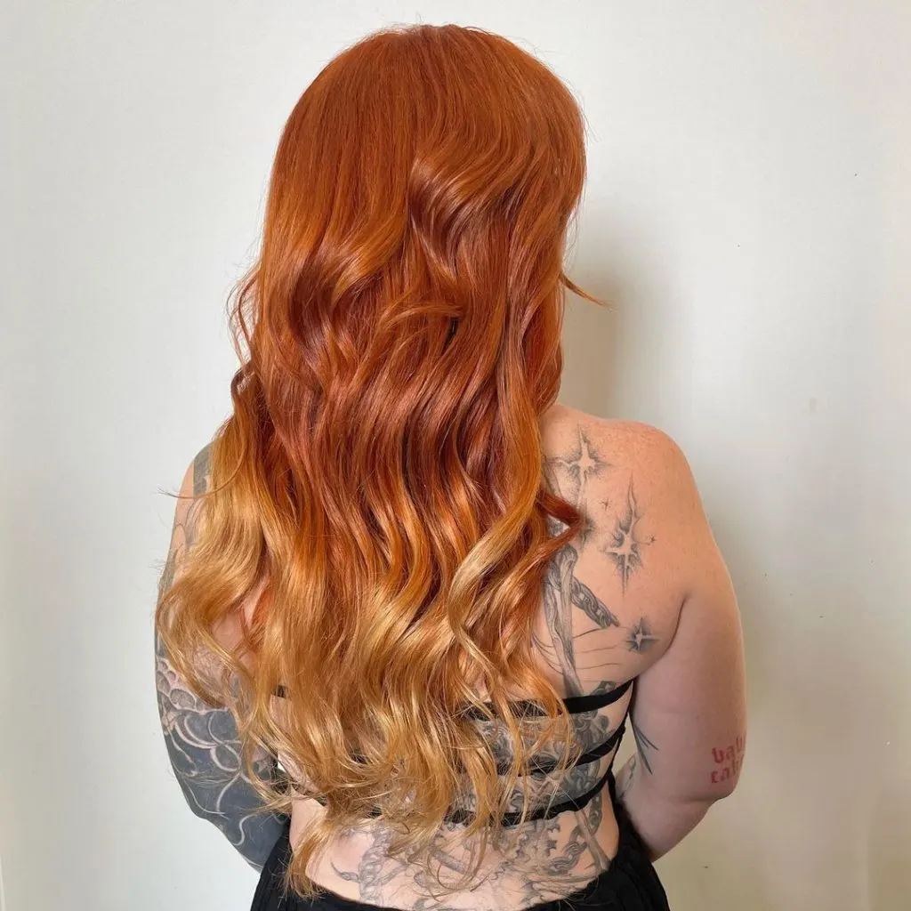 natural red hair with blonde balayage