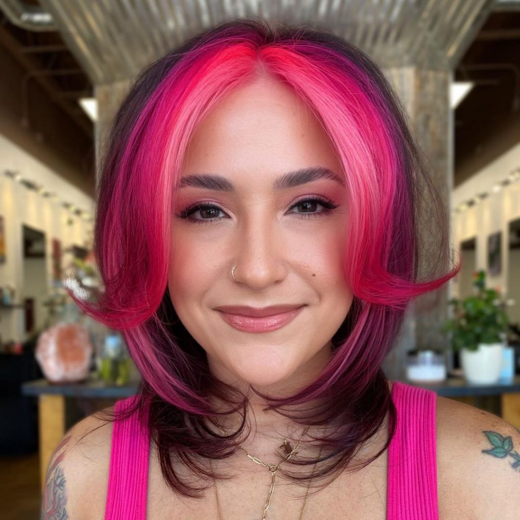 pink and magenta face frames on dark hair