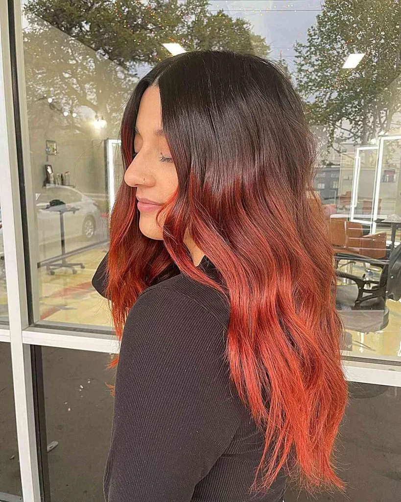 red balayage on brown hair