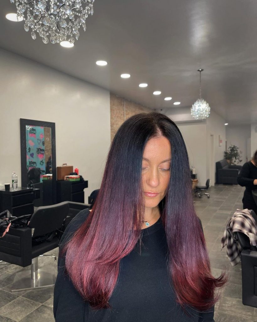 red balayage tips on straight hair