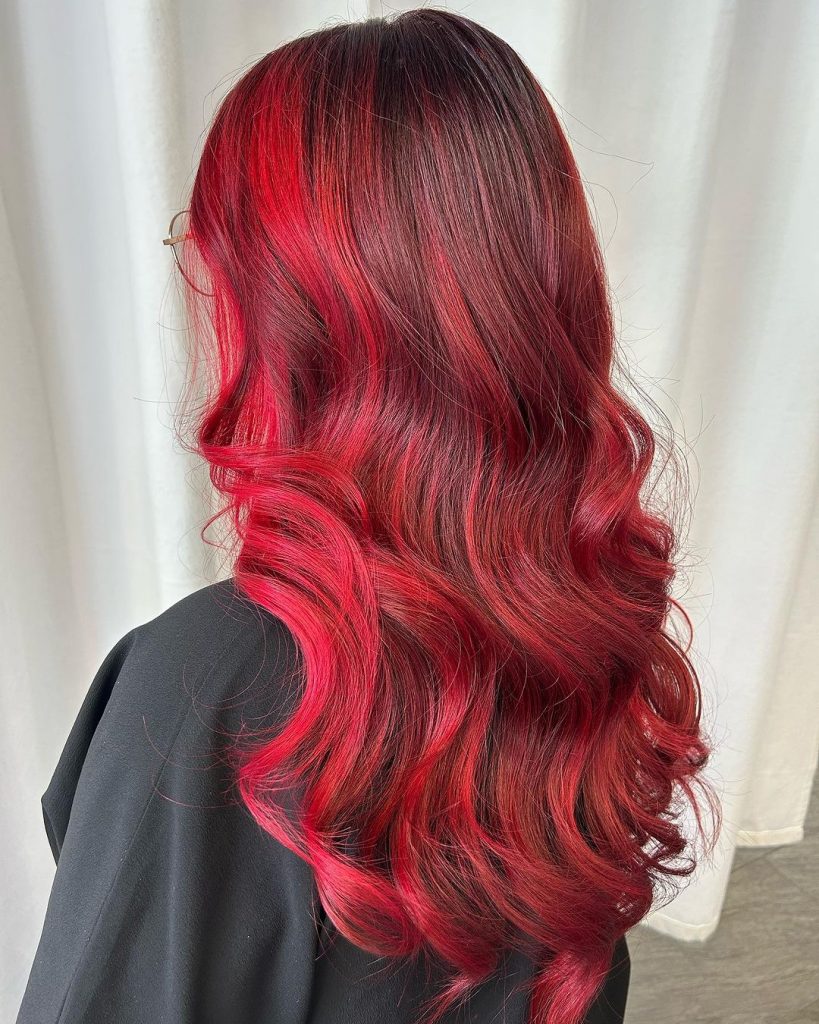 red balayage with highlights