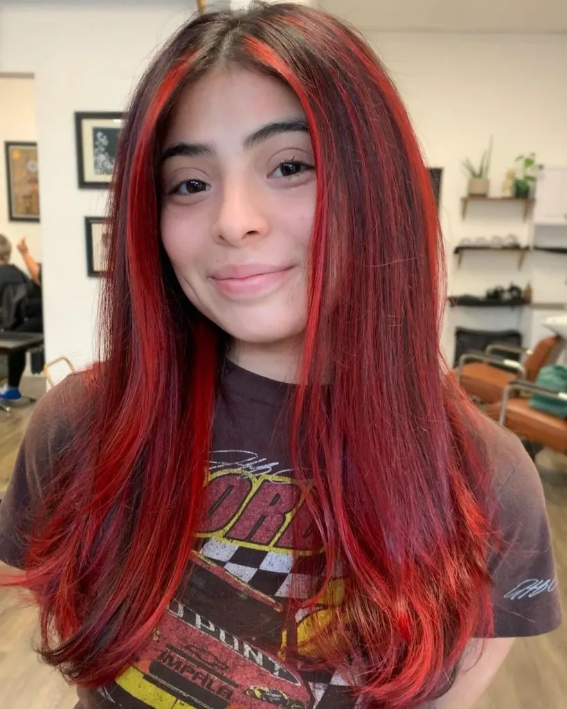 red balayage with money piece