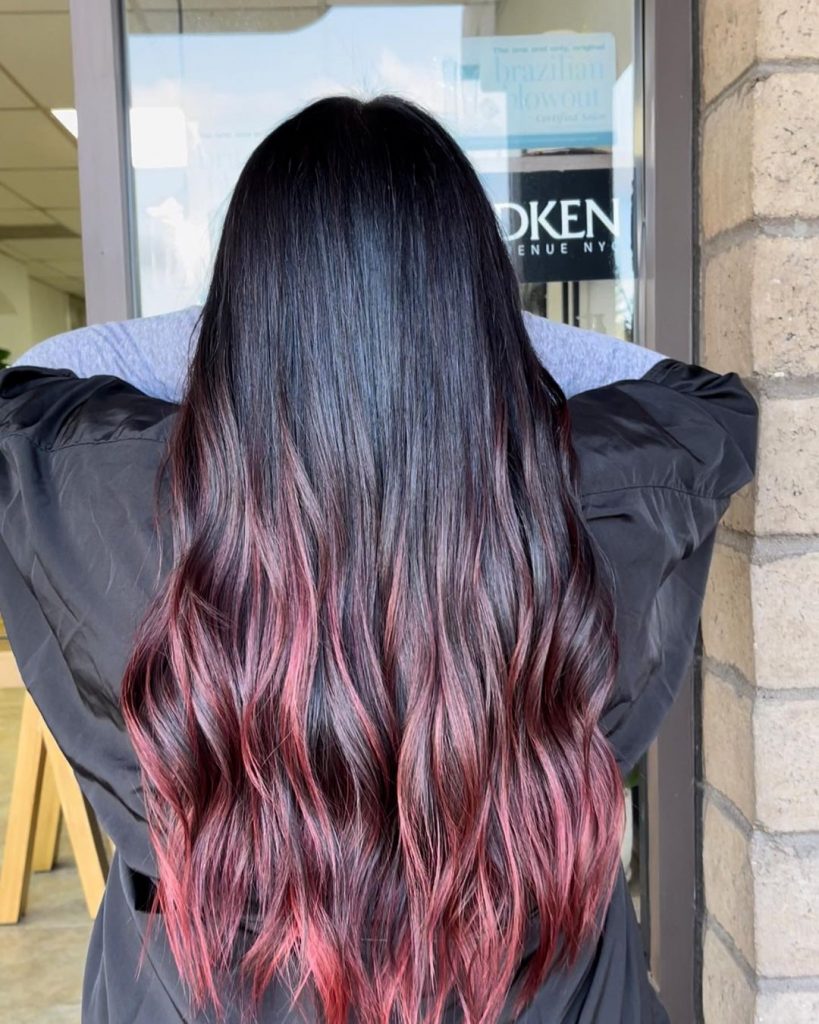 red balayage with ombre ends
