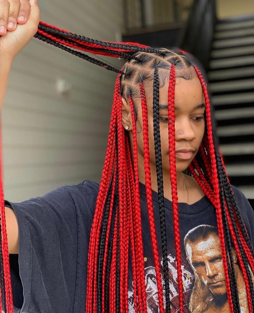 red box braids with black roots