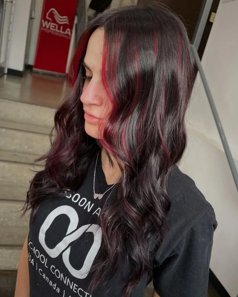 red face framing highlights and red balayage