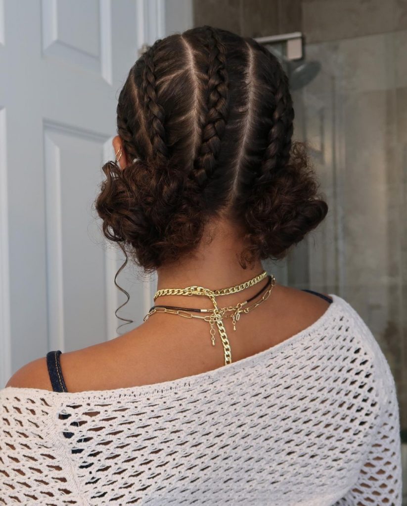 low buns and braids for 3C curly hair
