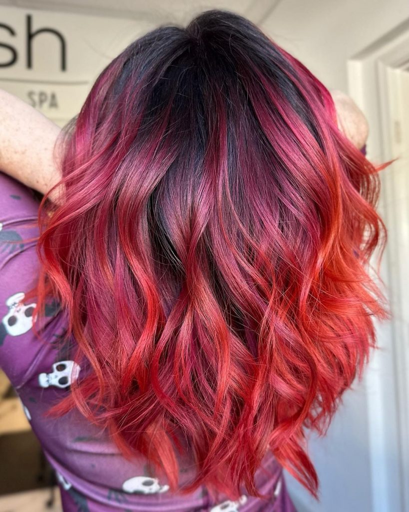 vibrant red balayage