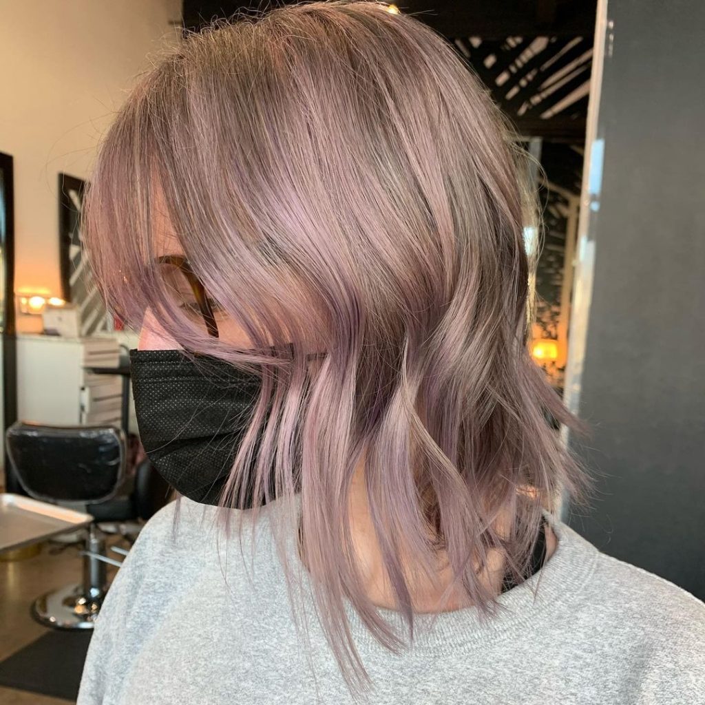 Lilac-Silver Lob With Waterfall Bangs 